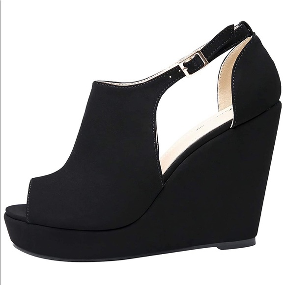 Platform Wedges Cutout Side Straps Shoes - Picture 1 of 6
